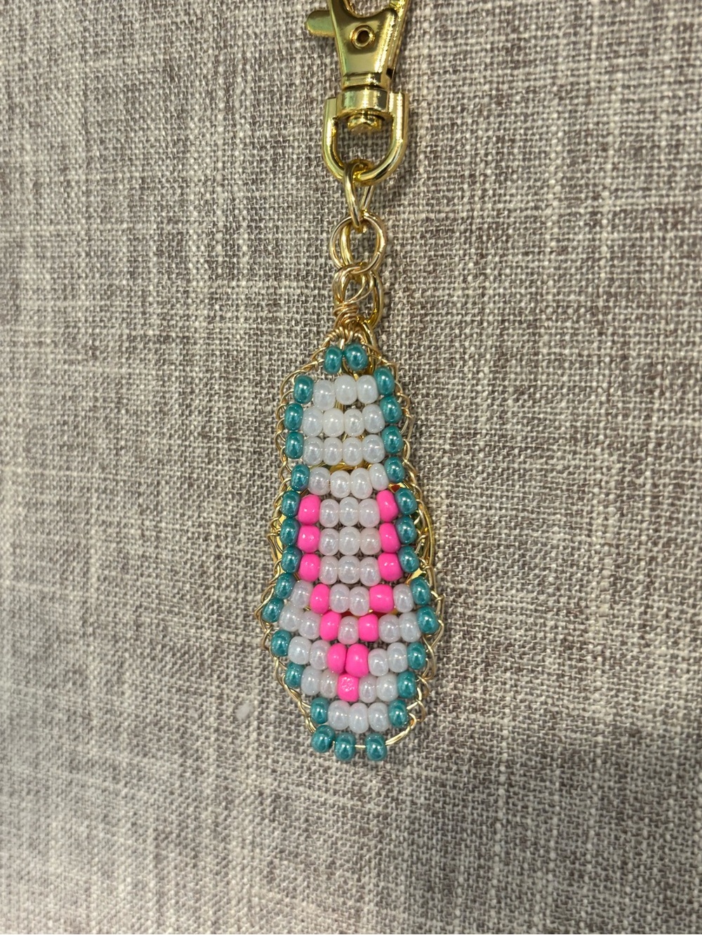 Beaded Pink & Teal Keychain flip flop Charm